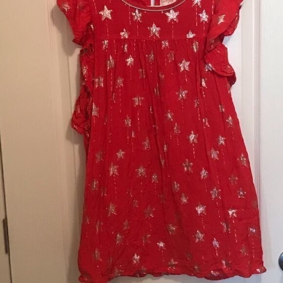 Cat & Jack Large 10/12 Red Dress Silver Summer - Picture 3 of 9